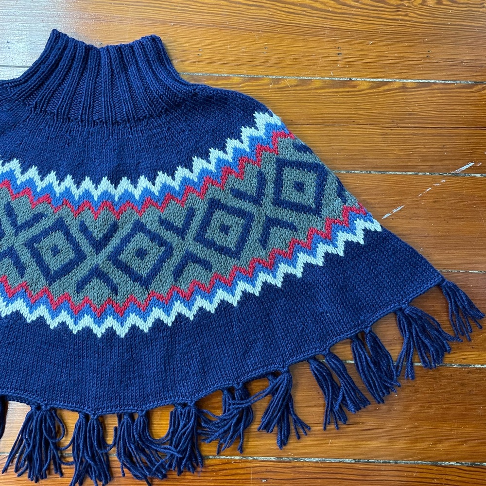 Vintage Wool Blend Argyle Poncho Wool Blend Boho Western Fringe - One Size - Picture 8 of 9